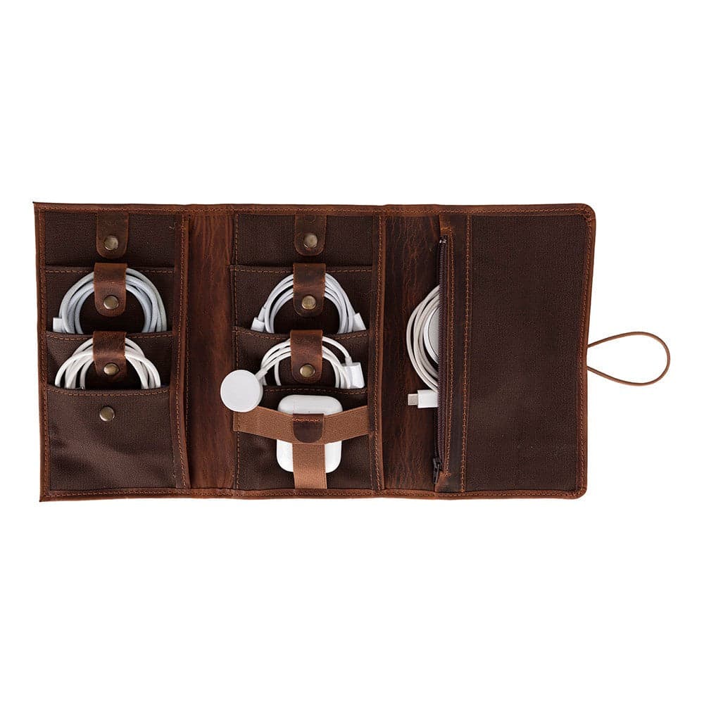 Pura Leather Cable Organizer Saddle Brown Bouletta