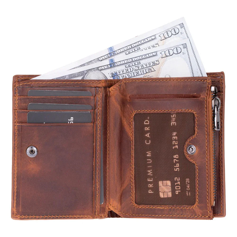 Rexon Leather Men's Wallet with Zipper Saddle Brown Bouletta