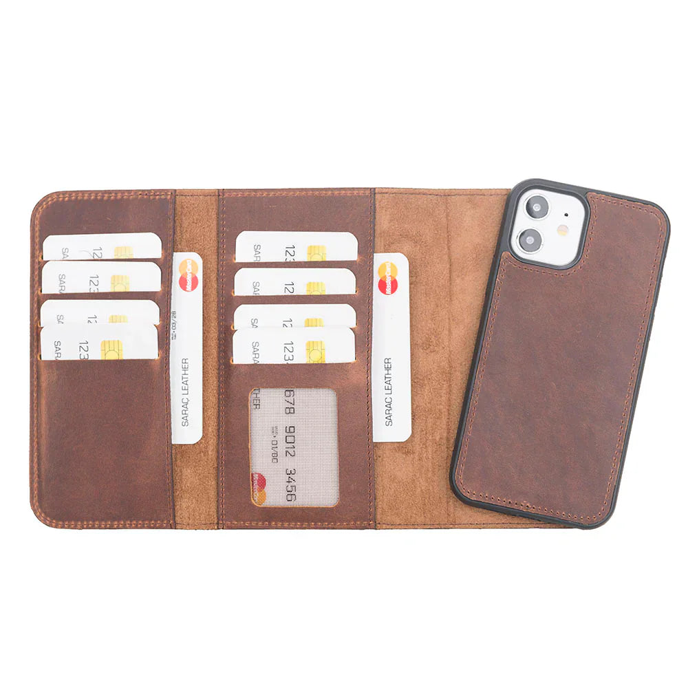 Santa iPhone 12 Mini Leather Detachable Wallet Case Saddle Brown Bouletta
