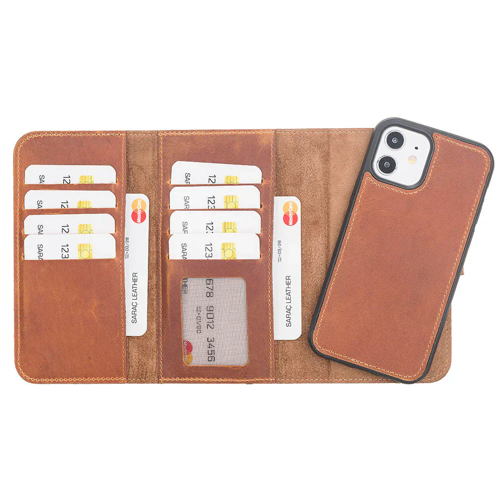 Santa iPhone 12 Mini Leather Detachable Wallet Case Moccasin Bouletta