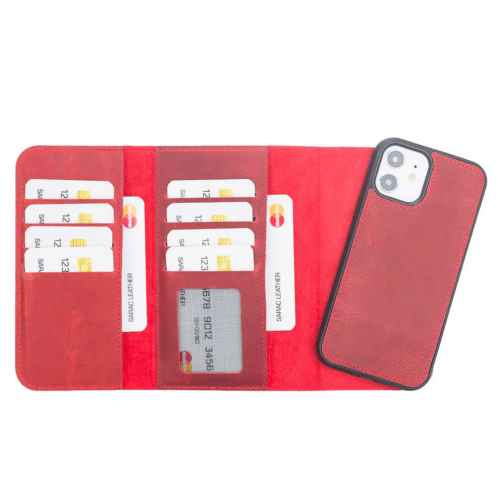 Santa iPhone 12 Mini Leather Detachable Wallet Case Red Bouletta