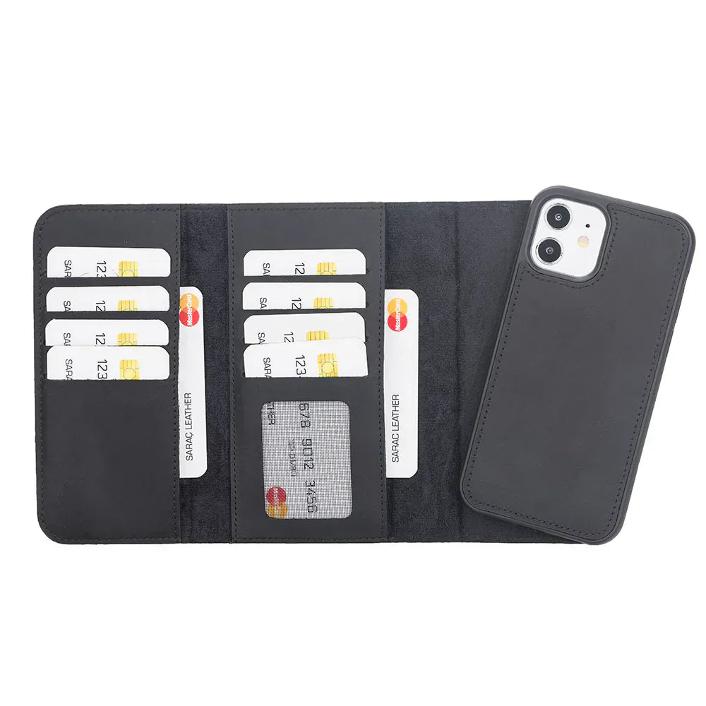 Santa iPhone 12 Mini Leather Detachable Wallet Case Black Bouletta