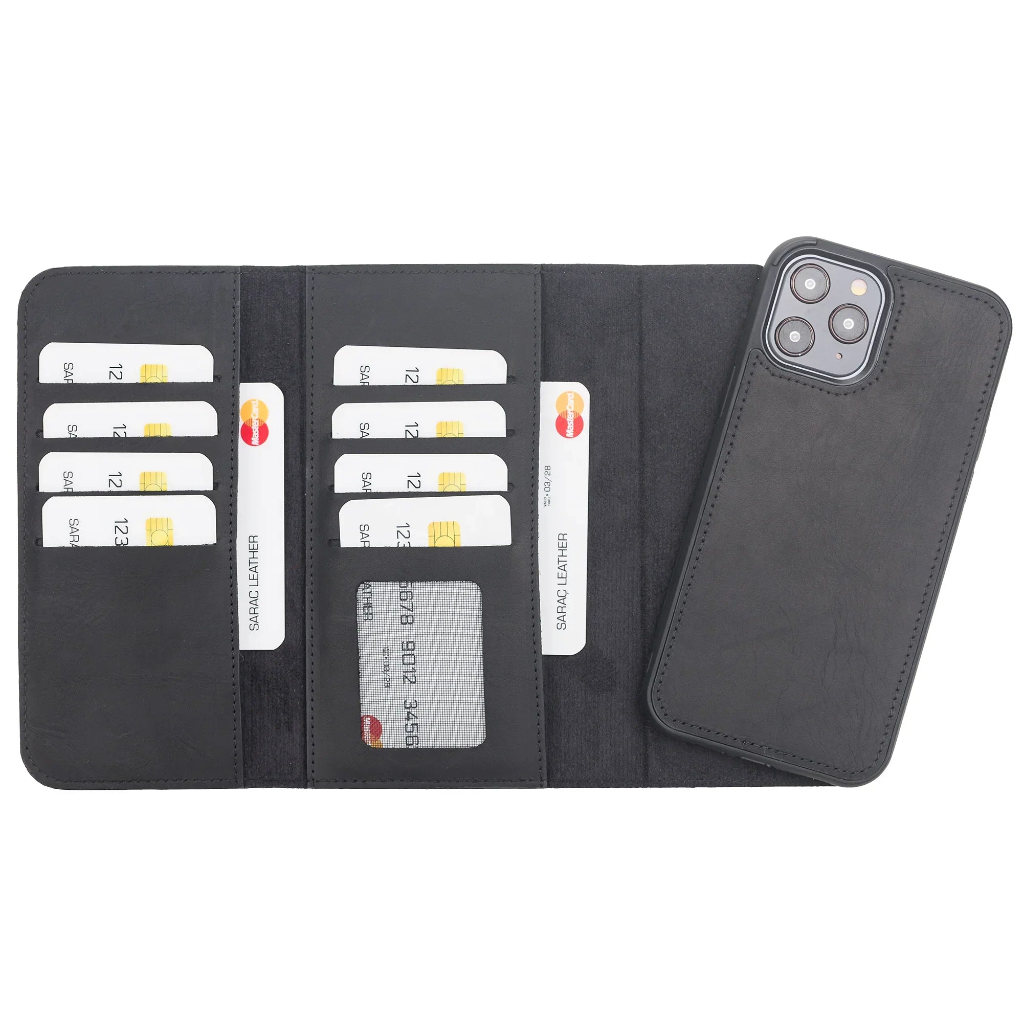 Santa iPhone 12 Pro Leather Detachable Wallet Case Black Bouletta