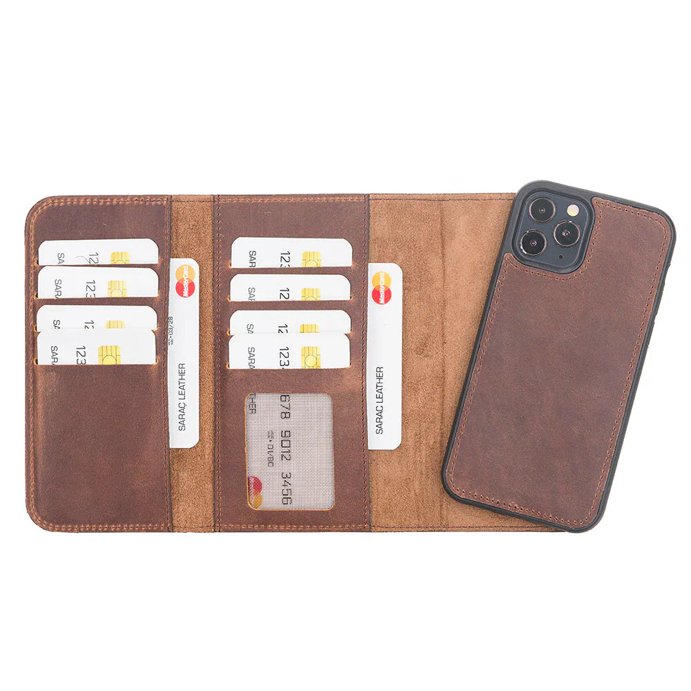 Santa iPhone 12 Pro Leather Detachable Wallet Case Saddle Brown Bouletta