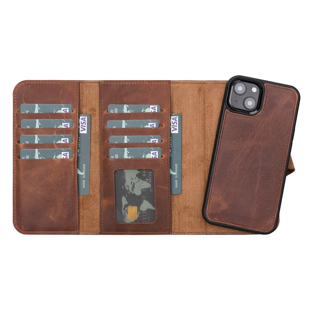 Santa iPhone 13 Mini Leather Detachable Wallet Case Saddle Brown Bouletta