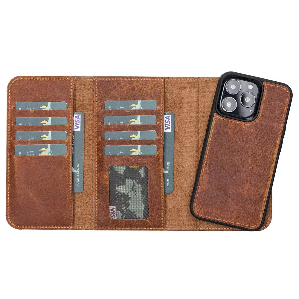 Santa iPhone 13 Pro Leather Detachable Wallet Case Moccasin Bouletta