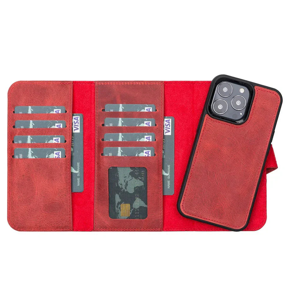 Santa iPhone 13 Pro Leather Detachable Wallet Case Red Bouletta