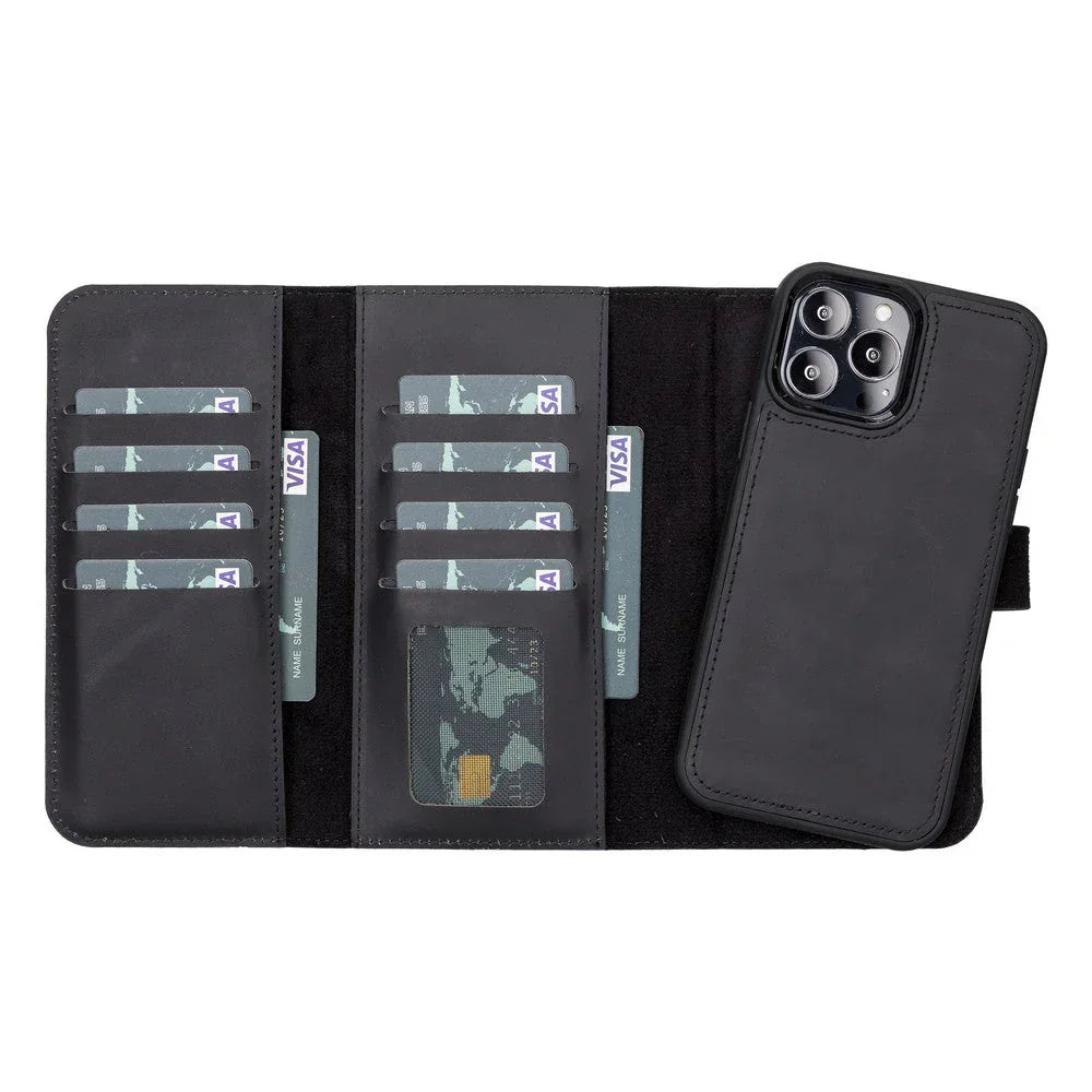 Santa iPhone 13 Pro Max Leather Detachable Wallet Case Black Bouletta