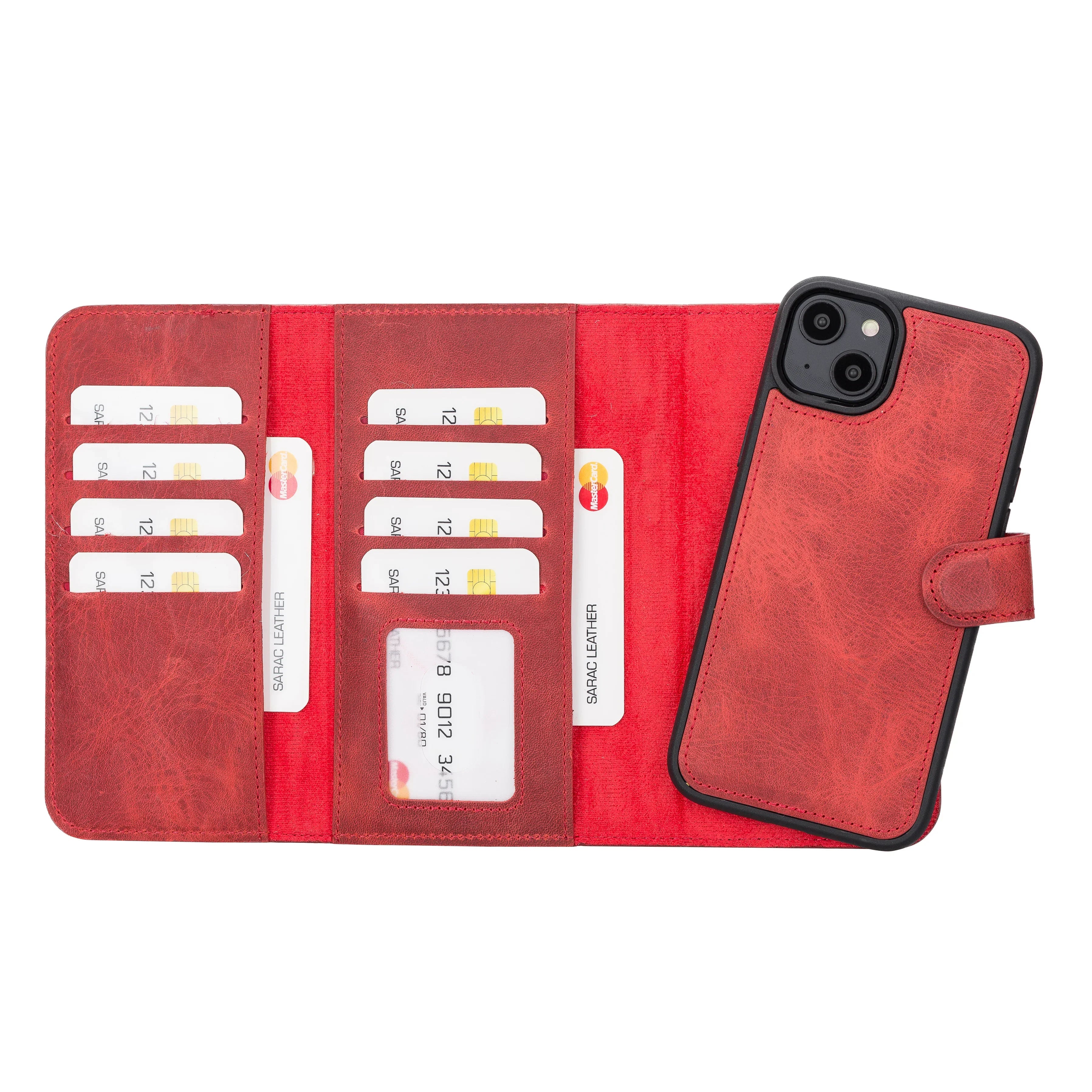 Santa iPhone 14 Plus Leather Detachable Wallet Case Red Bouletta