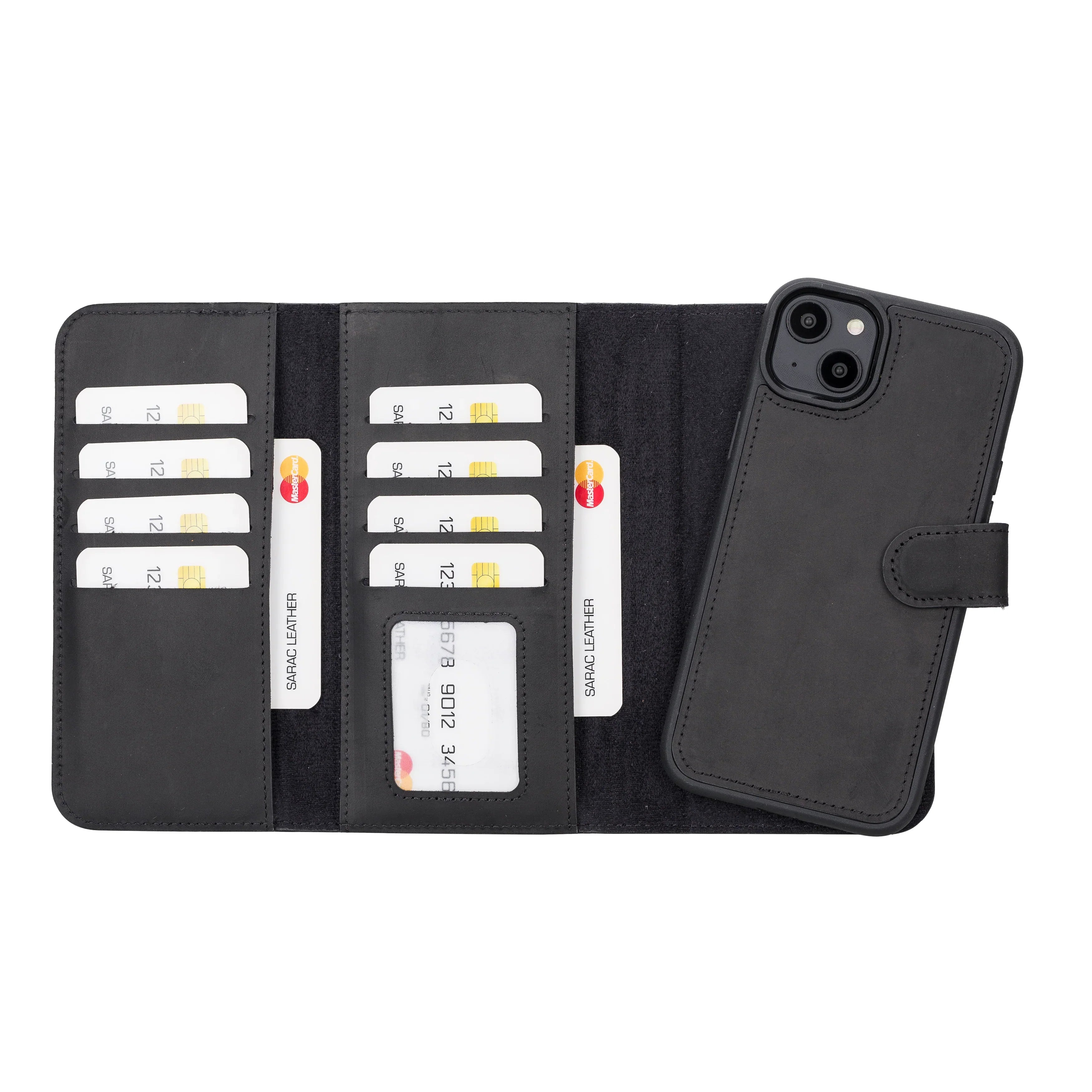 Santa iPhone 14 Plus Leather Detachable Wallet Case Black Bouletta