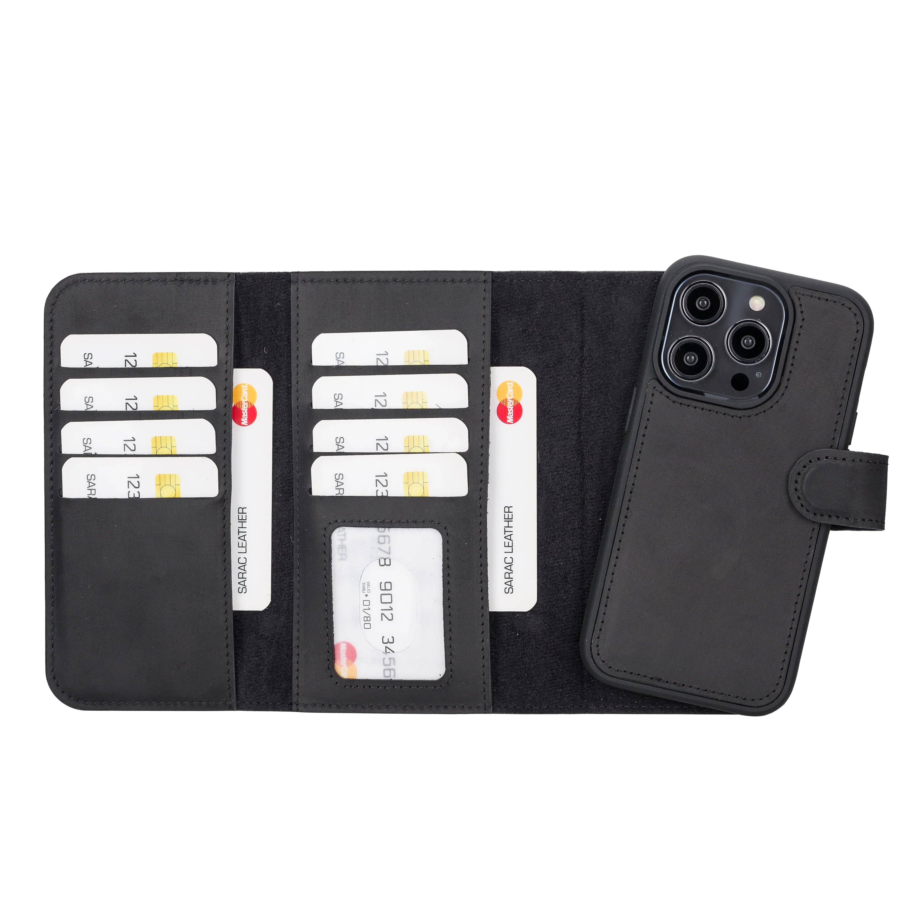 Santa iPhone 14 Pro Leather Detachable Wallet Case Black Bouletta