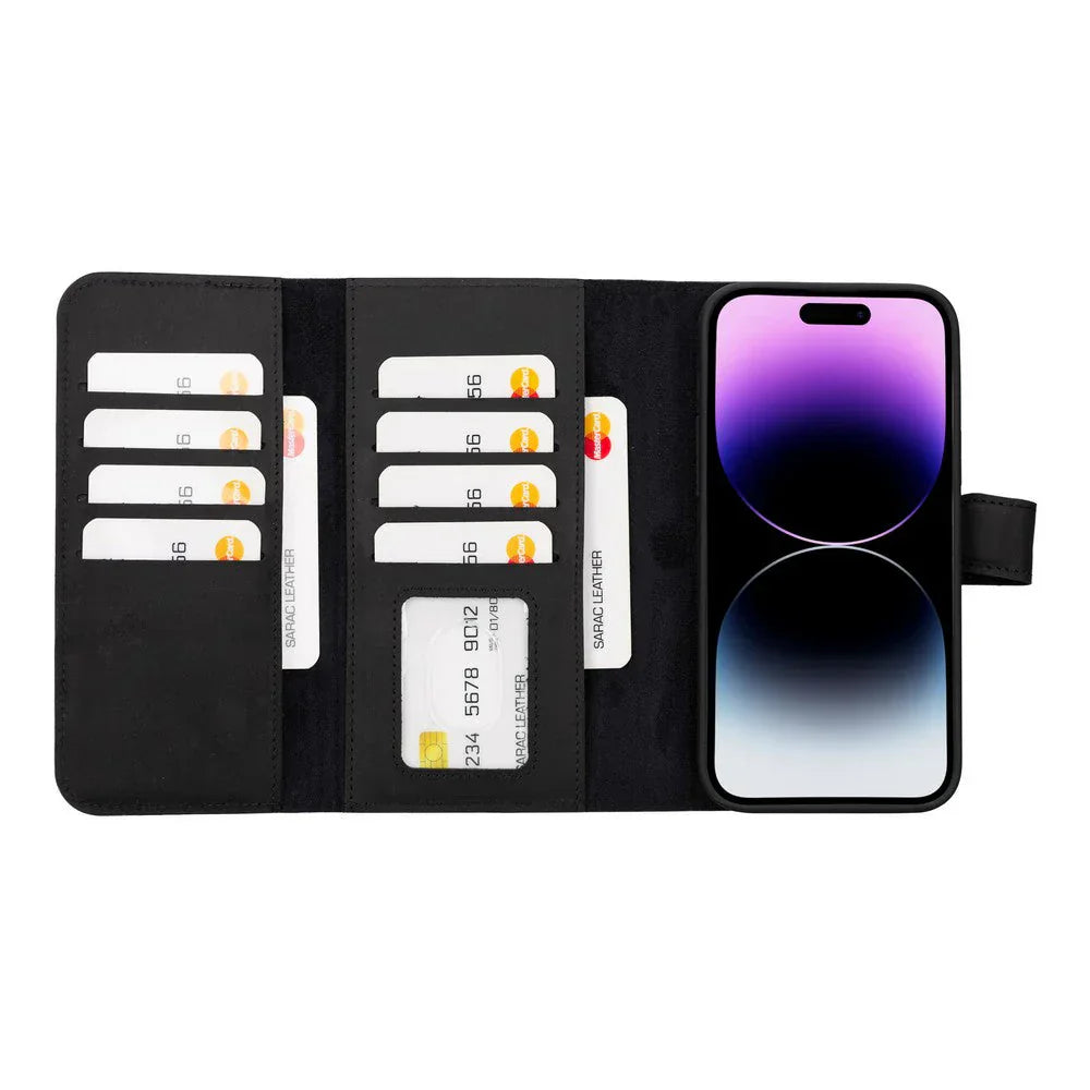 Santa iPhone 15 Leather Detachable Wallet Case Black Bouletta
