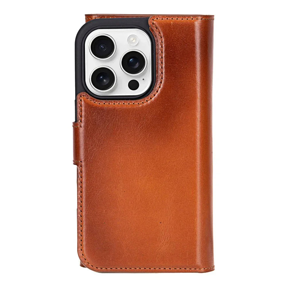 Santa iPhone 16 Pro Leather Detachable Wallet Case Tan Bouletta
