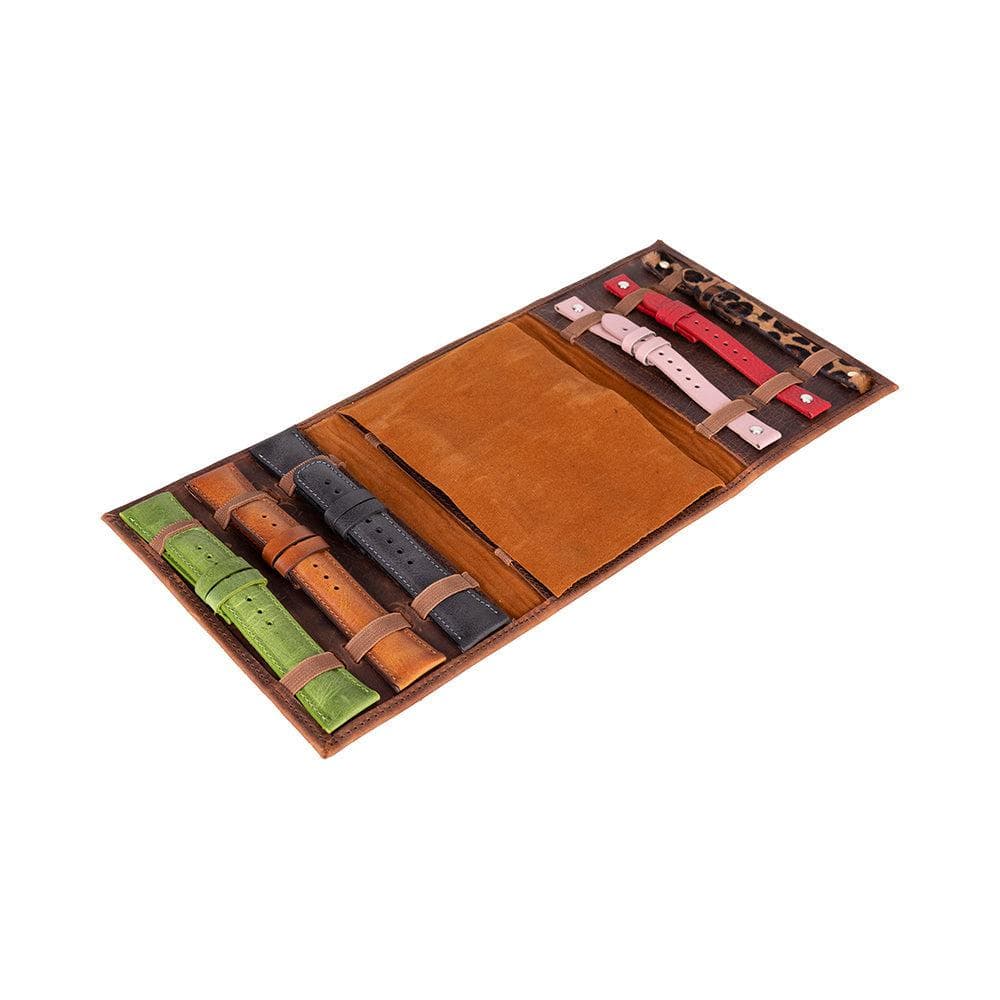 Triple Watch Band Leather Organizer Saddle Brown Bouletta