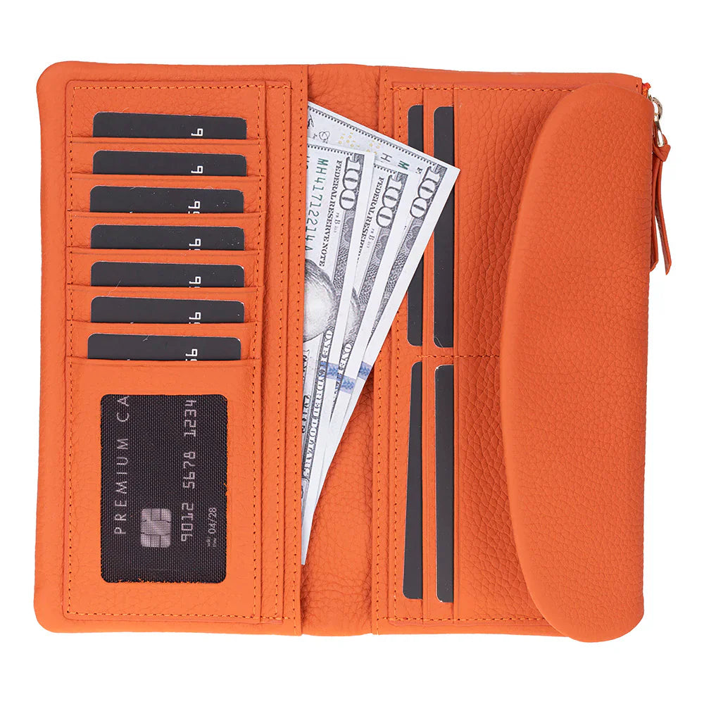 Vellure Leather Women's Handbag, Large Orange Bouletta