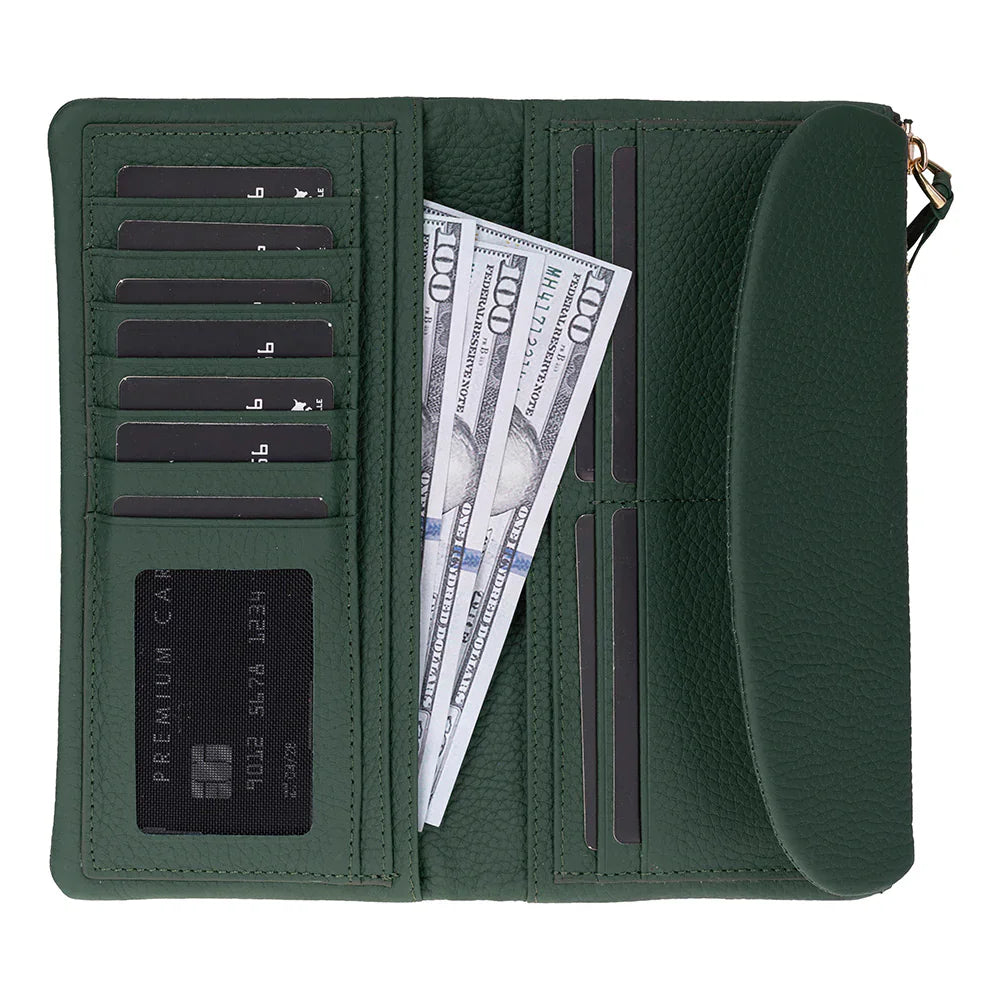Vellure Leather Women's Handbag, Large Emerald Green Bouletta