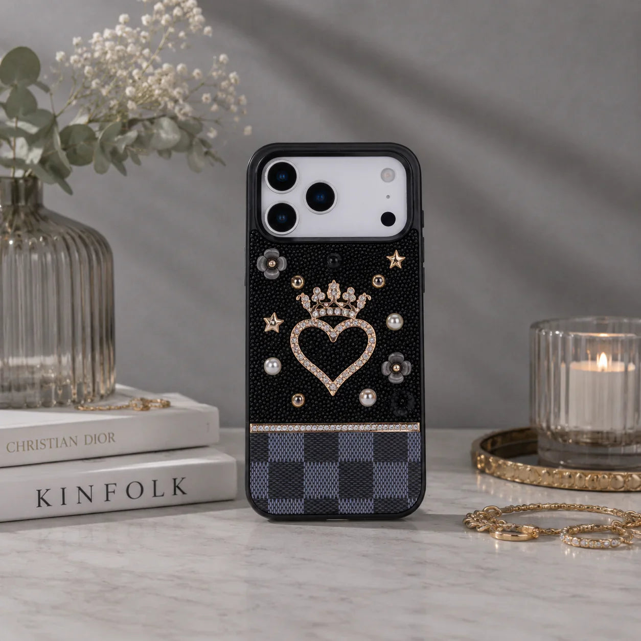 Vissel Heart Crystal Luxury Case for iPhone 17 Pro Black Bouletta