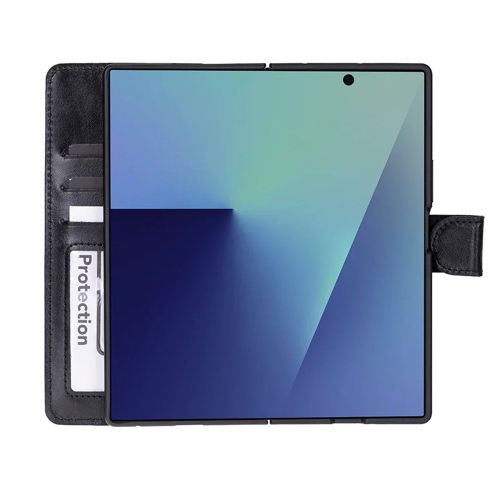 Wallet ID Leather Samsung Galaxy Z Fold7 Folio Case Black Bouletta