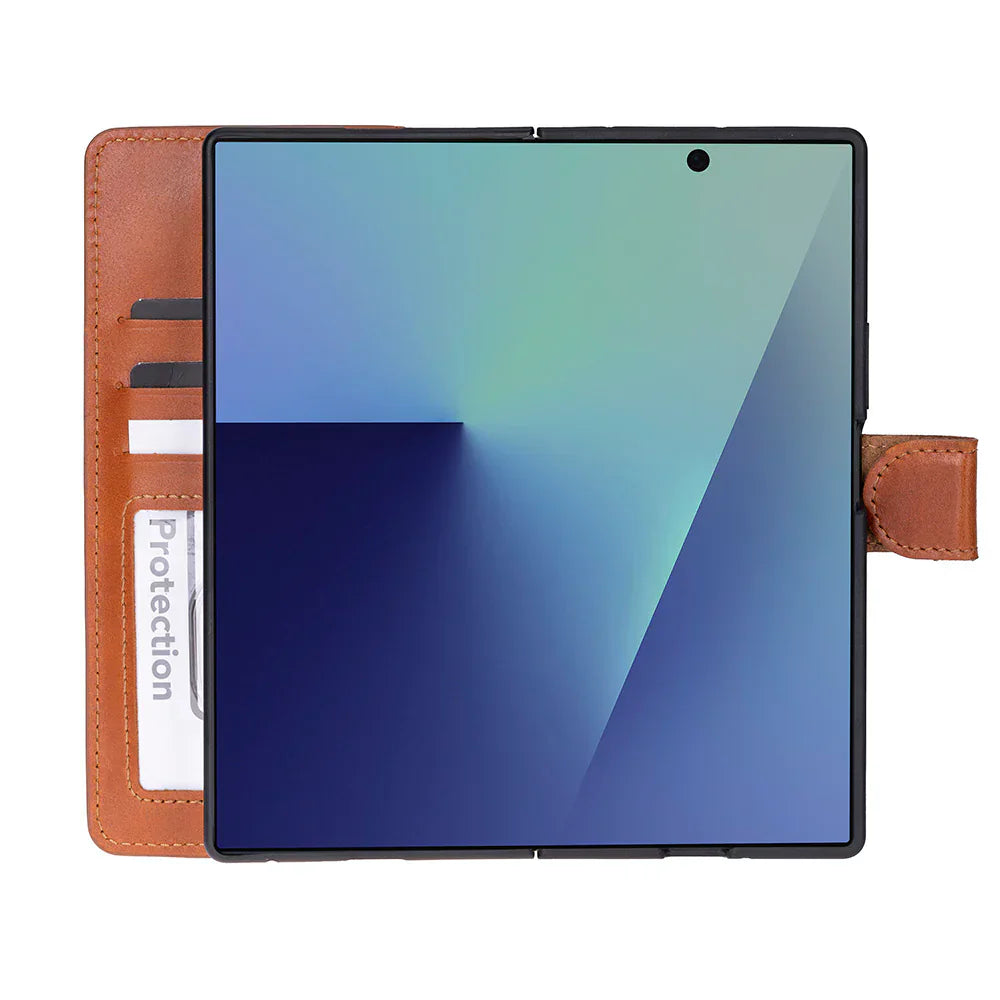 Wallet ID Leather Samsung Galaxy Z Fold7 Folio Case Tan Bouletta