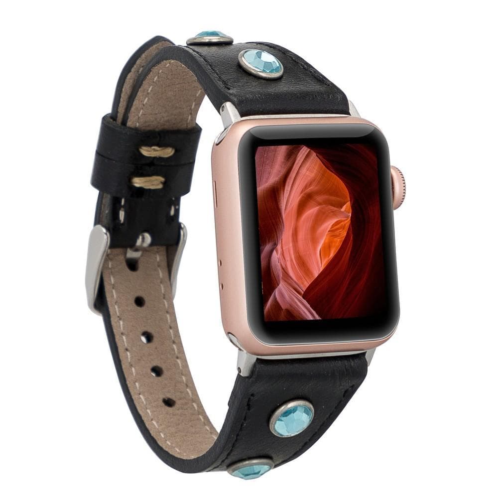 Leather Apple Watch Bands - Clasic Slim Style RST1 Solitaire Taşlı Bouletta