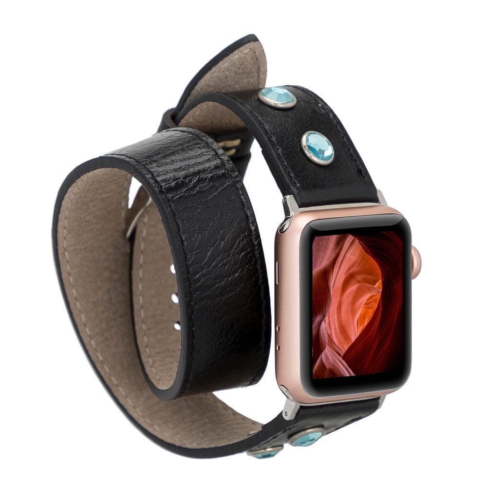 Leather Apple Watch Bands - DT Double Tour Solitare Diamond Style RST1 Bouletta