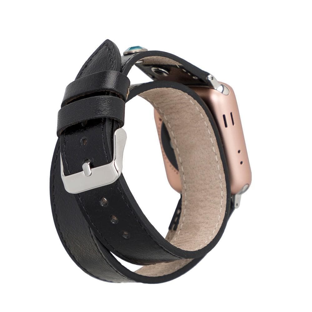 Leather Apple Watch Bands - DT Double Tour Solitare Diamond Style RST1 Bouletta