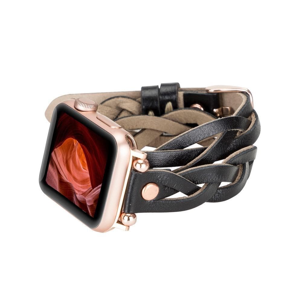 Leather Apple Watch Bands - Ferro Braided DT Peggy Rose Gold Trok Style Bouletta