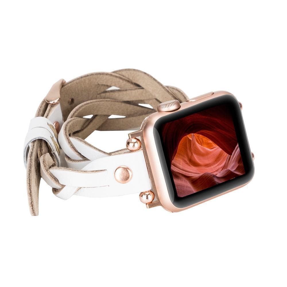 Leather Apple Watch Bands - Ferro Braided DT Peggy Rose Gold Trok Style F3 Bouletta