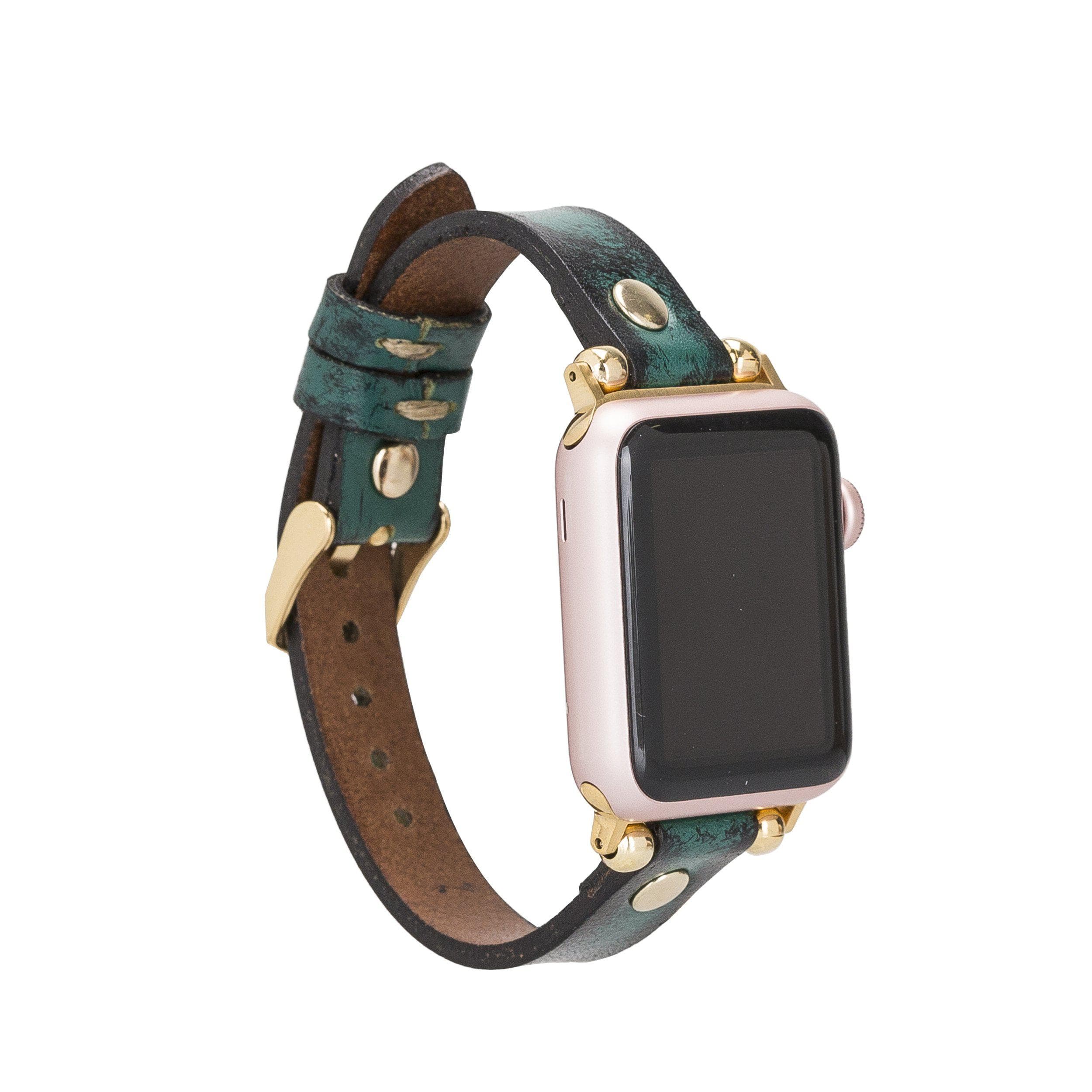 Leather Apple Watch Bands - Ferro Gold Trok Style V6 Bouletta