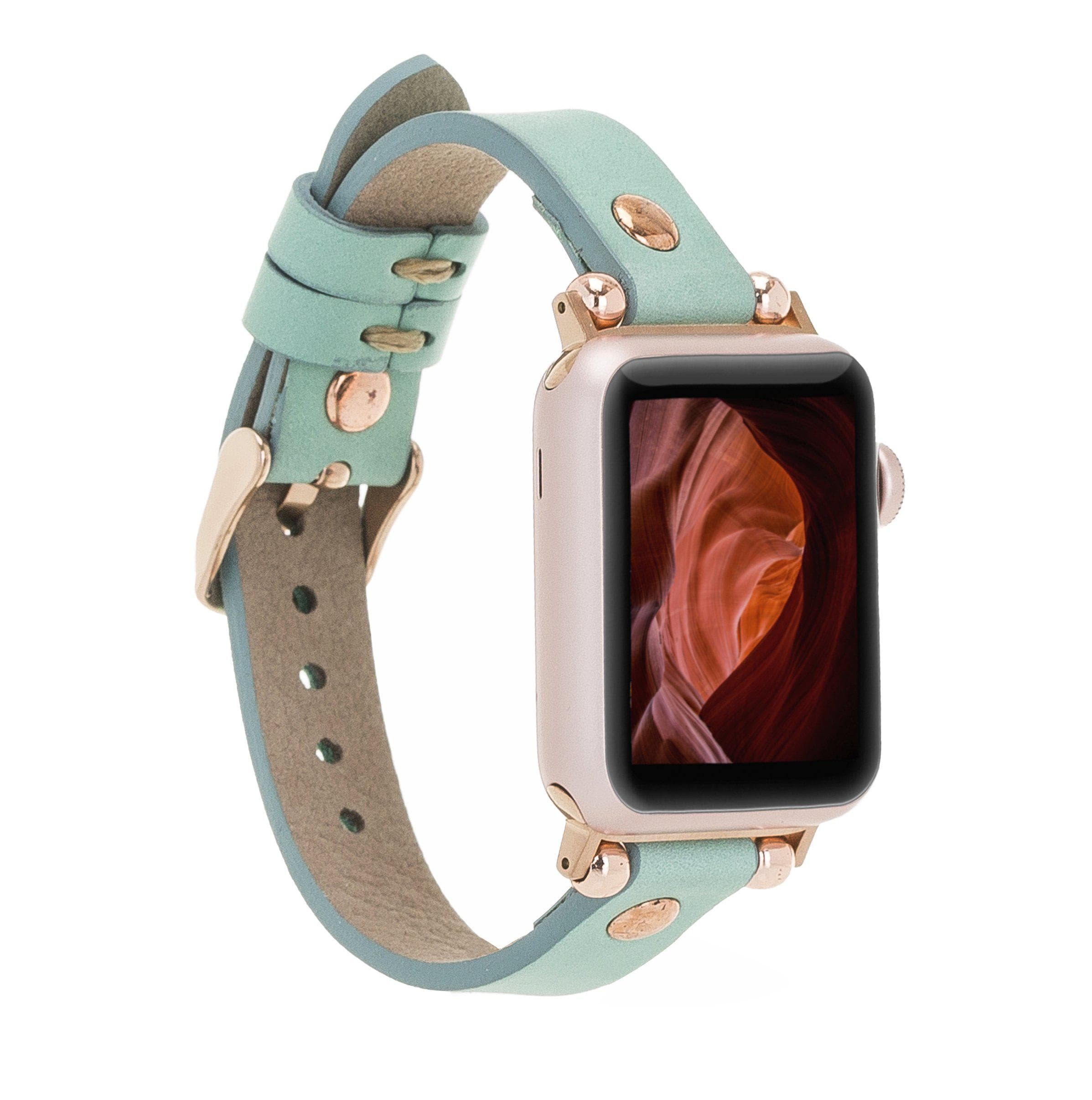 Leather Apple Watch Bands - Ferro Rose Gold Trok Style BRN7 Bouletta