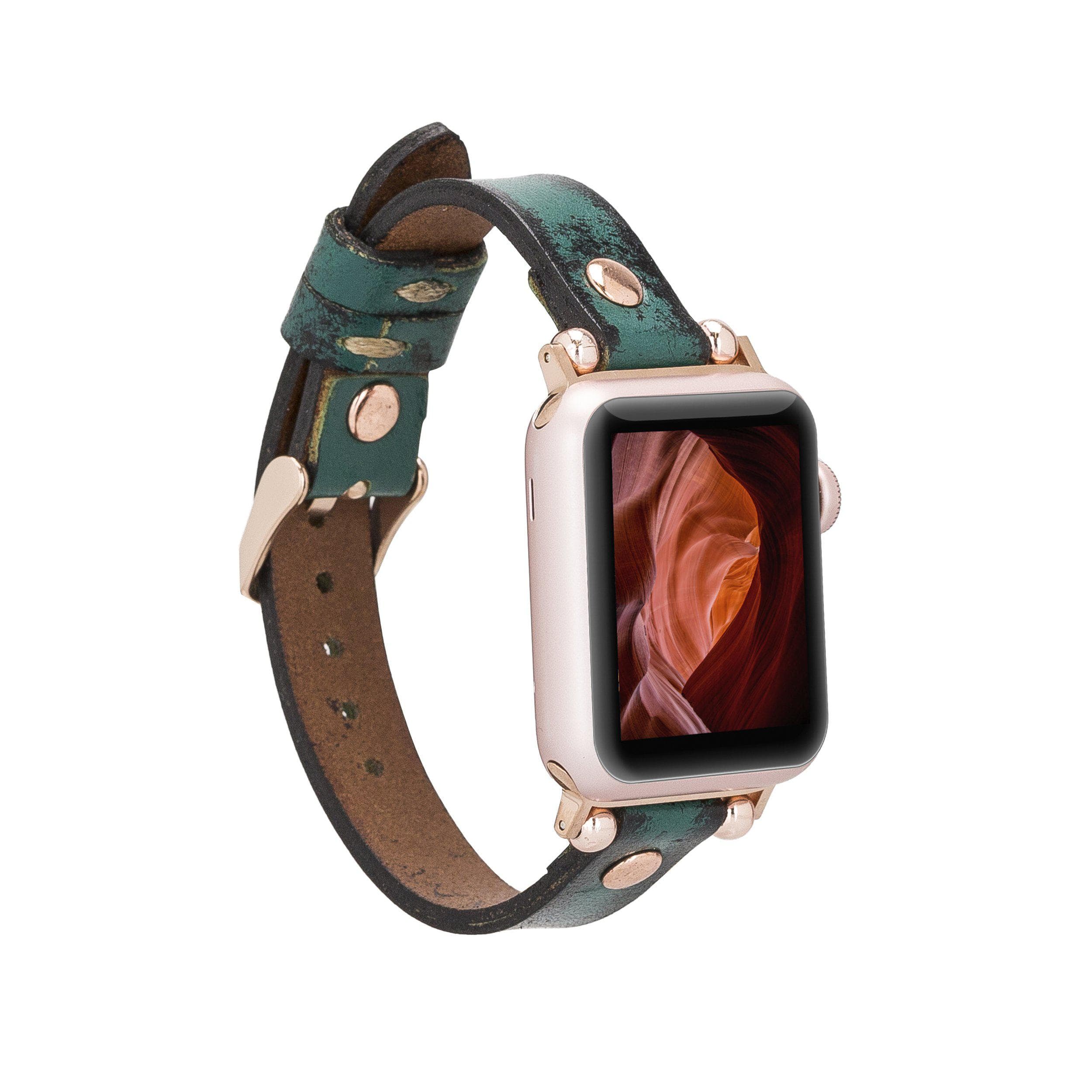 Leather Apple Watch Bands - Ferro Rose Gold Trok Style V6 Bouletta