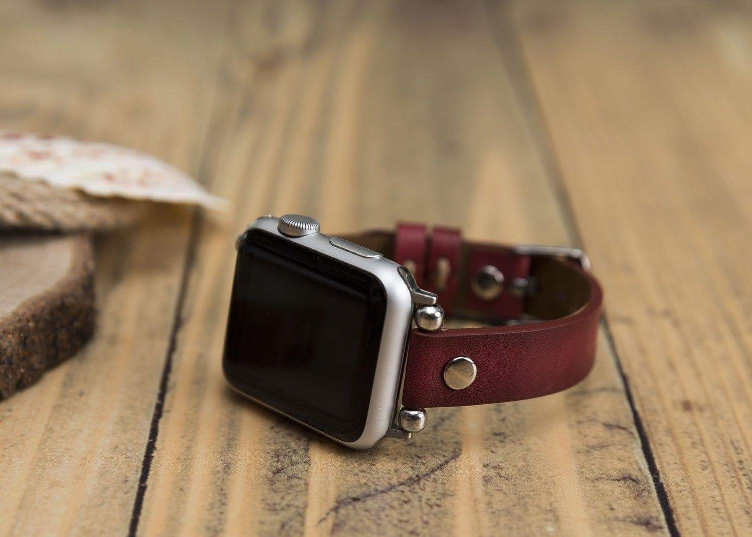 Leather Apple Watch Bands - Ferro Silver Trok Style V4EF Bouletta