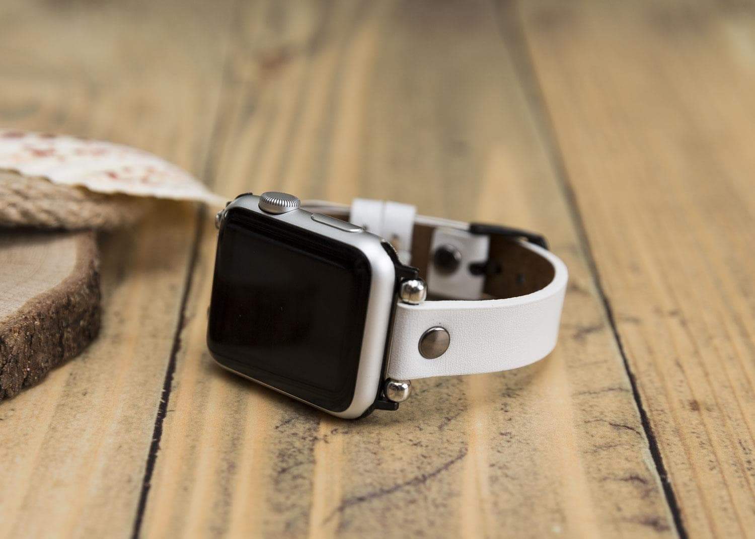 Leather Apple Watch Bands - Ferro Silver Trok Style F3 Bouletta