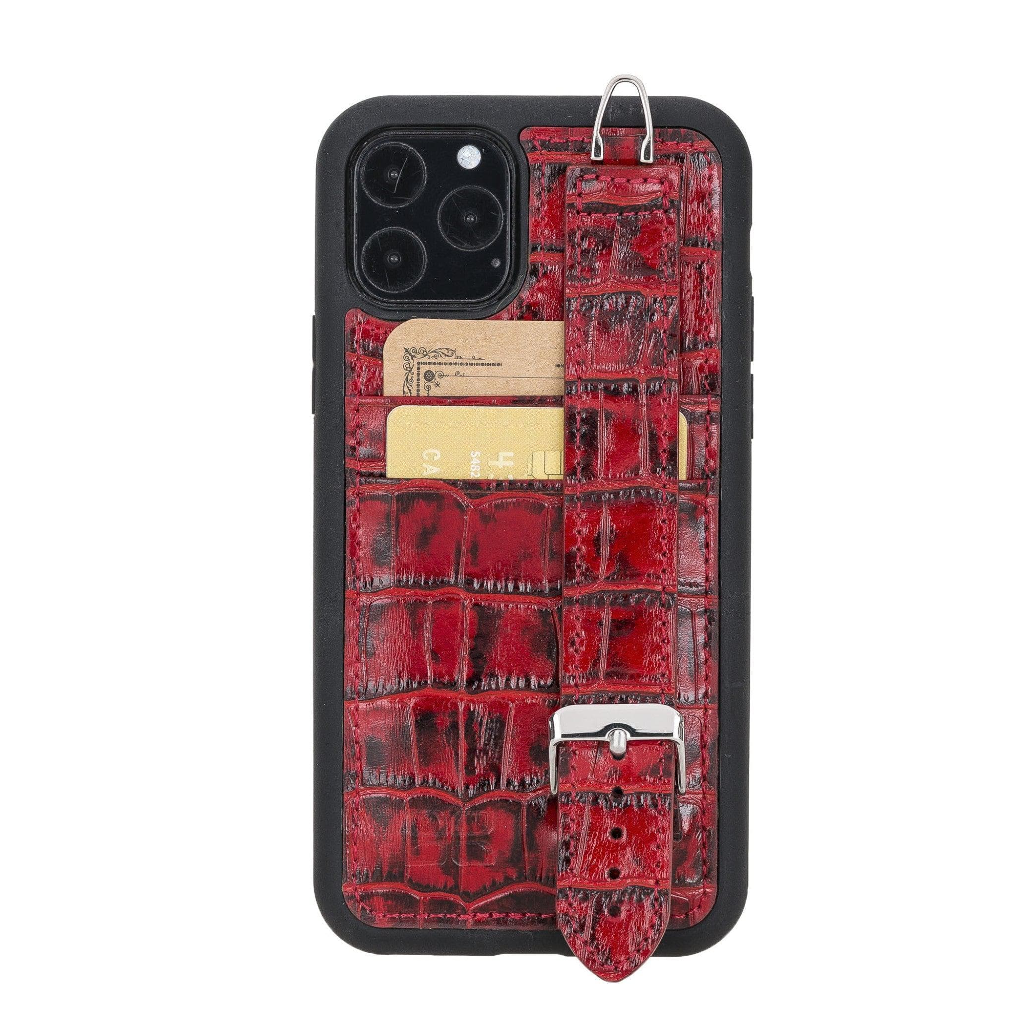 Flexible Leather Back Cover with Hand Strap for iPhone X Series iPhone XS Max / Crocodile Red Bouletta LTD