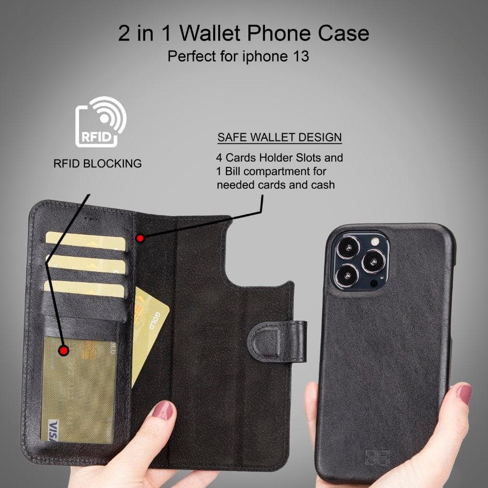 Full Leather Coating Detachable Wallet Case for Apple iPhone 13 Series Bouletta LTD
