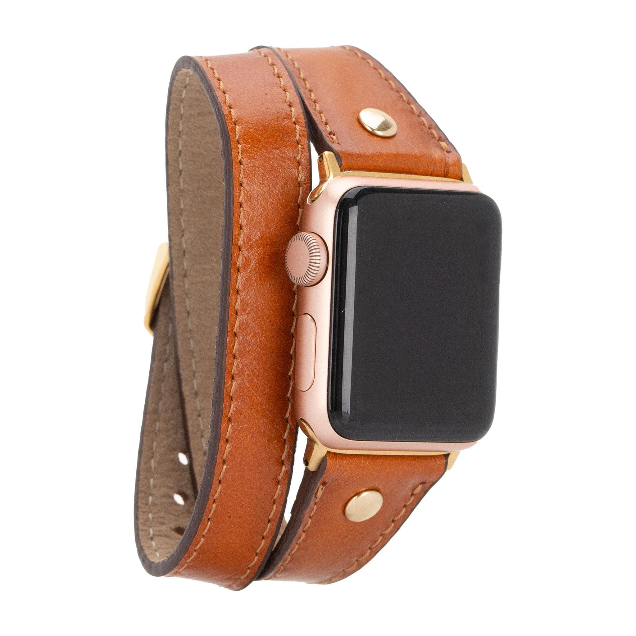 Leeds Double Tour Slim with Gold Bead Apple Watch Leather Straps