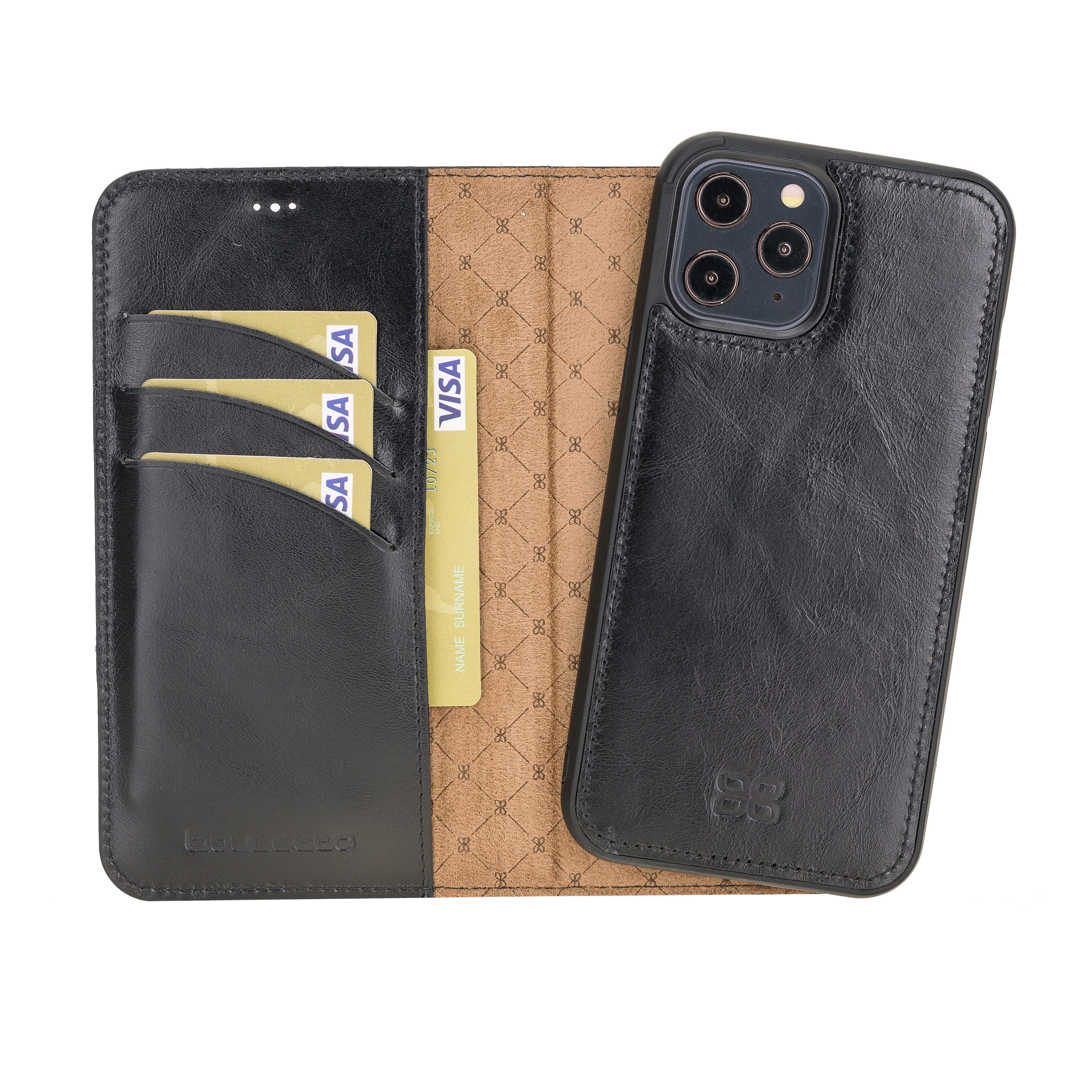 Detachable Leather Wallet Cases for Apple iPhone 12 Series iPhone 12 Pro Max / Black Bouletta LTD