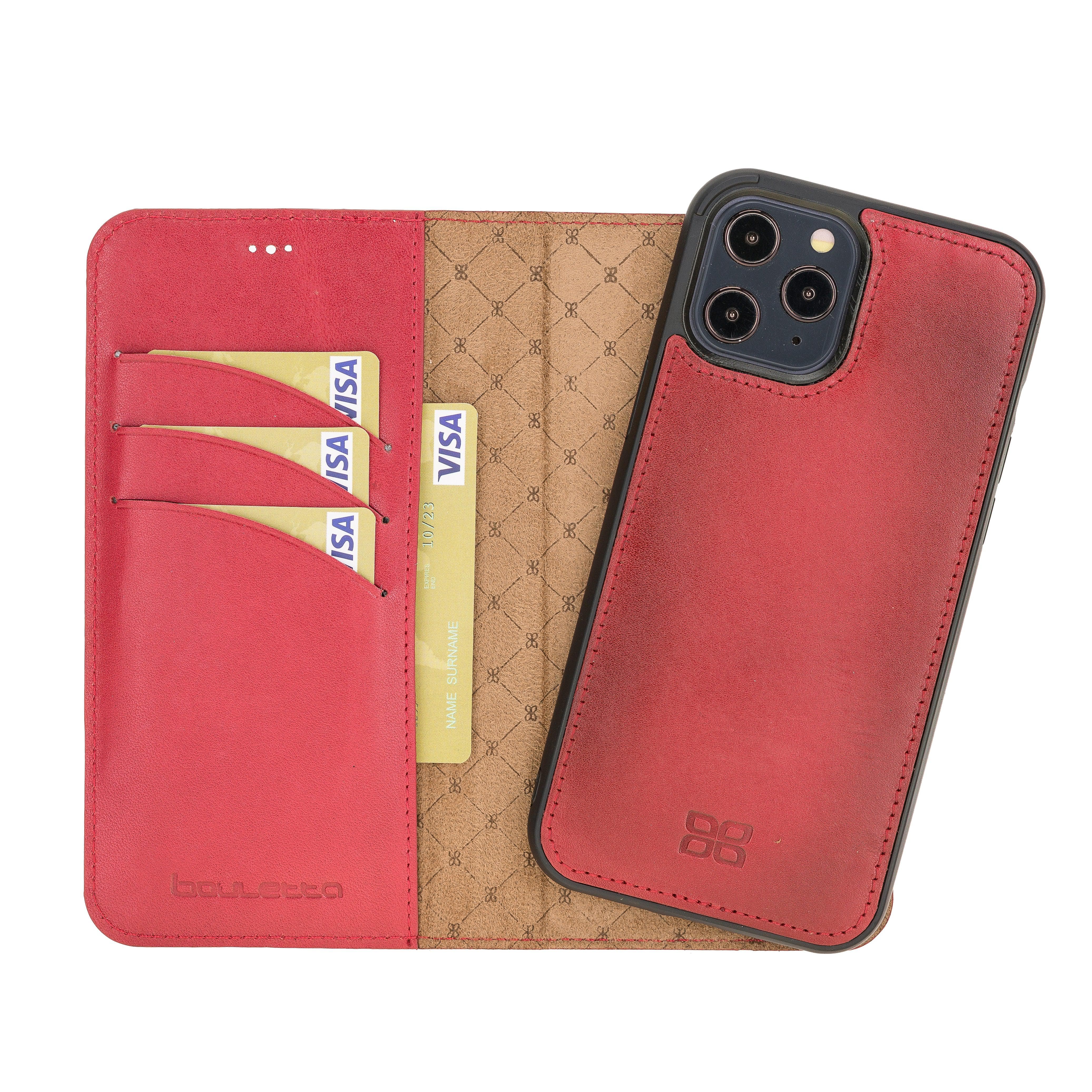 Detachable Leather Wallet Cases for Apple iPhone 12 Series iPhone 12 Pro Max / Red Bouletta LTD