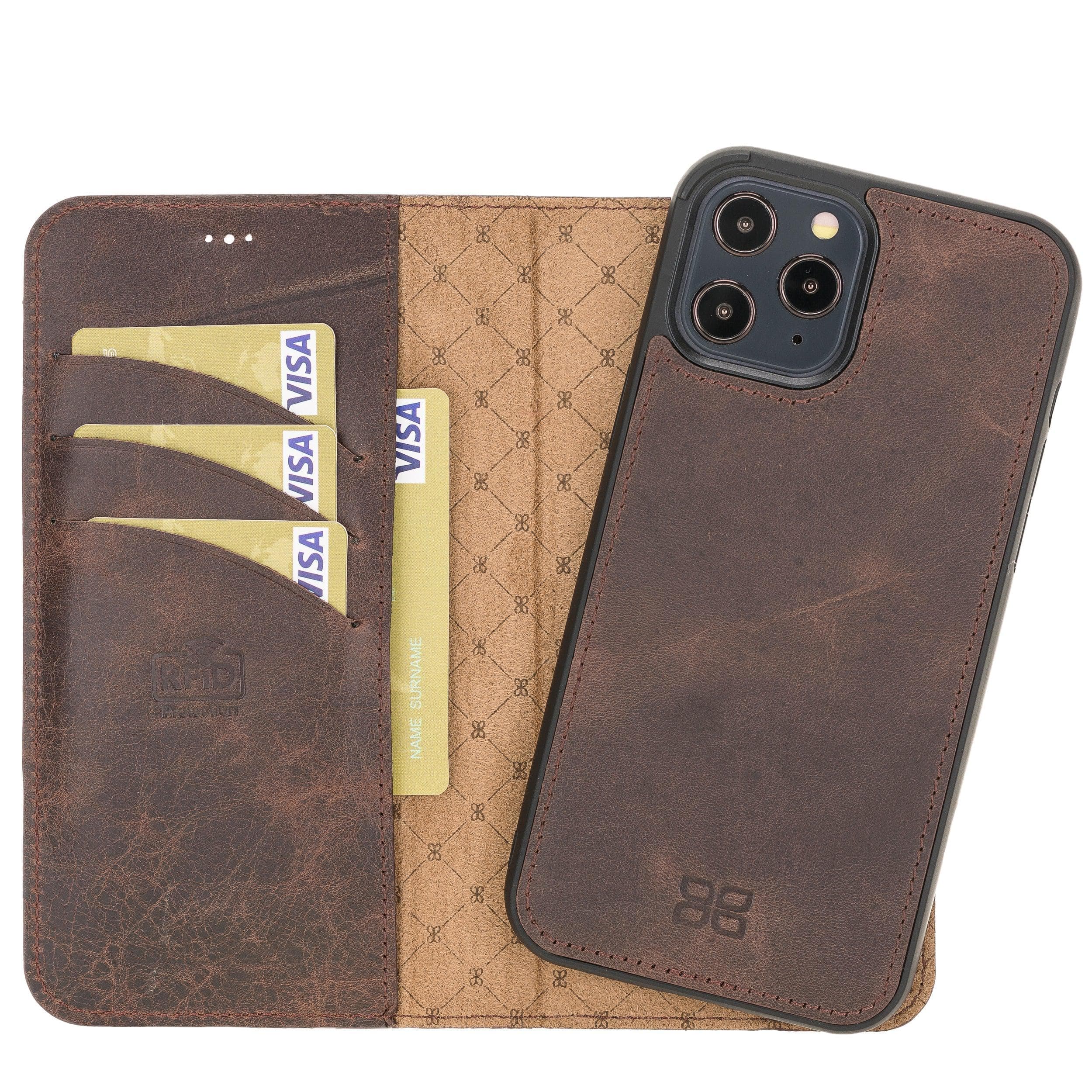 Detachable Leather Wallet Cases for Apple iPhone 12 Series iPhone 12 Pro Max / Dark Brown Bouletta LTD