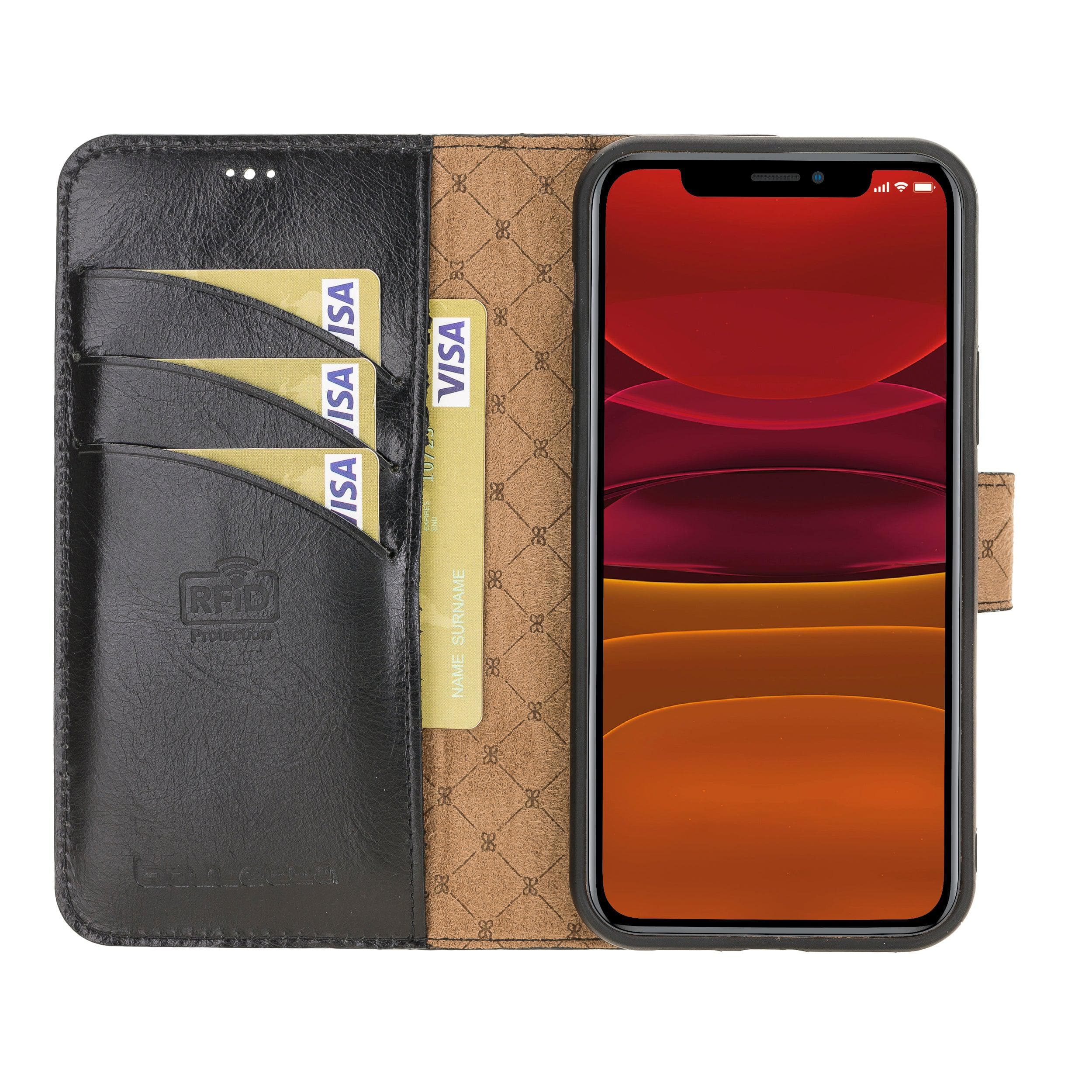 Non Detachable Leather Wallet Cases for Apple iPhone 12 Series iPhone 12 Pro Max / Black Bouletta LTD