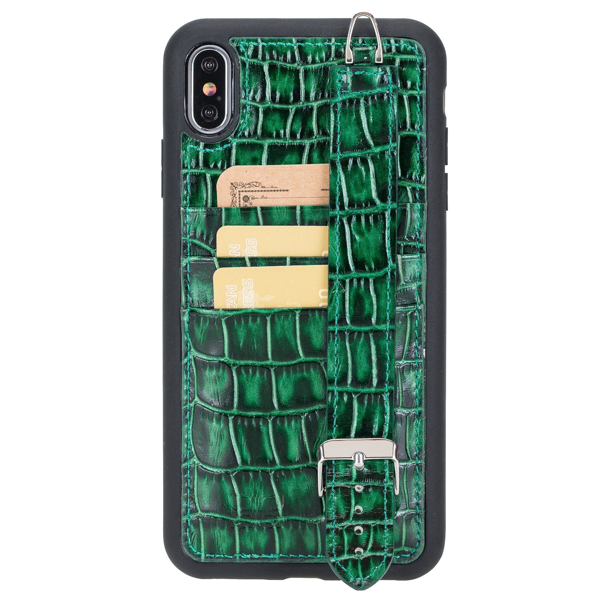 Flexible Leather Back Cover with Hand Strap for iPhone X Series