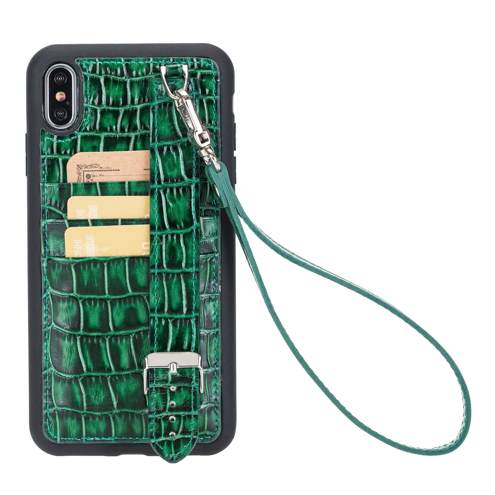 Flexible Leather Back Cover with Hand Strap for iPhone X Series