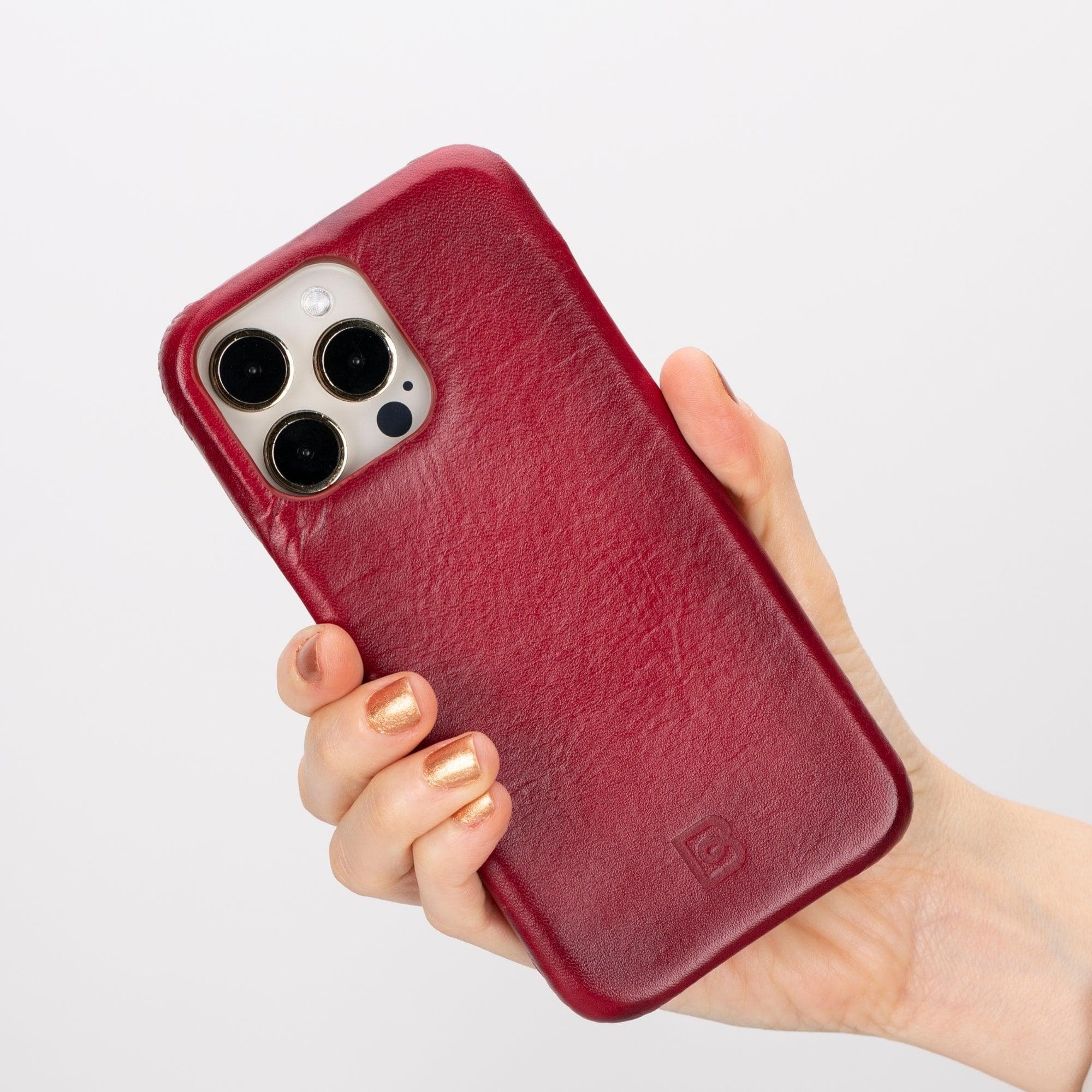 Leather iPhone 16 Pro Snap-On Cover Case Red 5