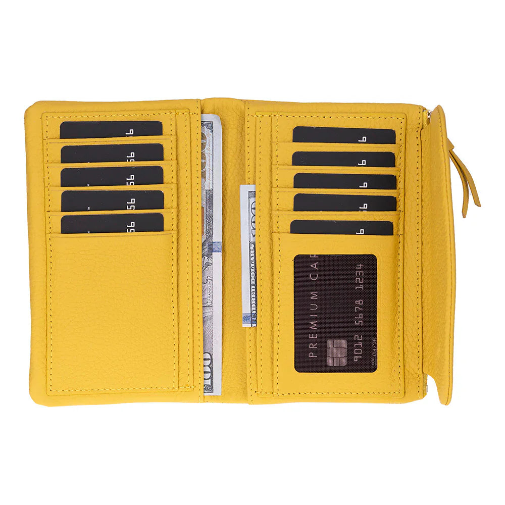 Vellure Leather Women's Handbag, Medium Yellow Bouletta