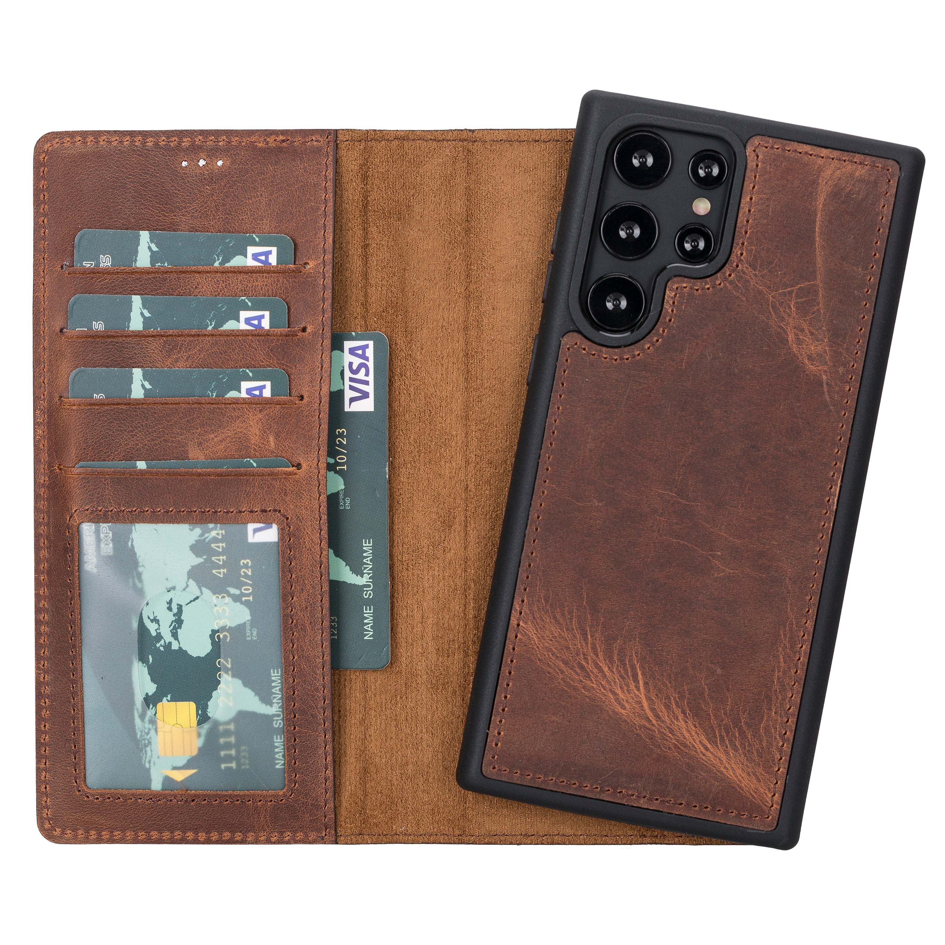 Samsung S23 Series Detachble Leather Magic Wallet Case - S23 Ultra / ANTIC BROWN