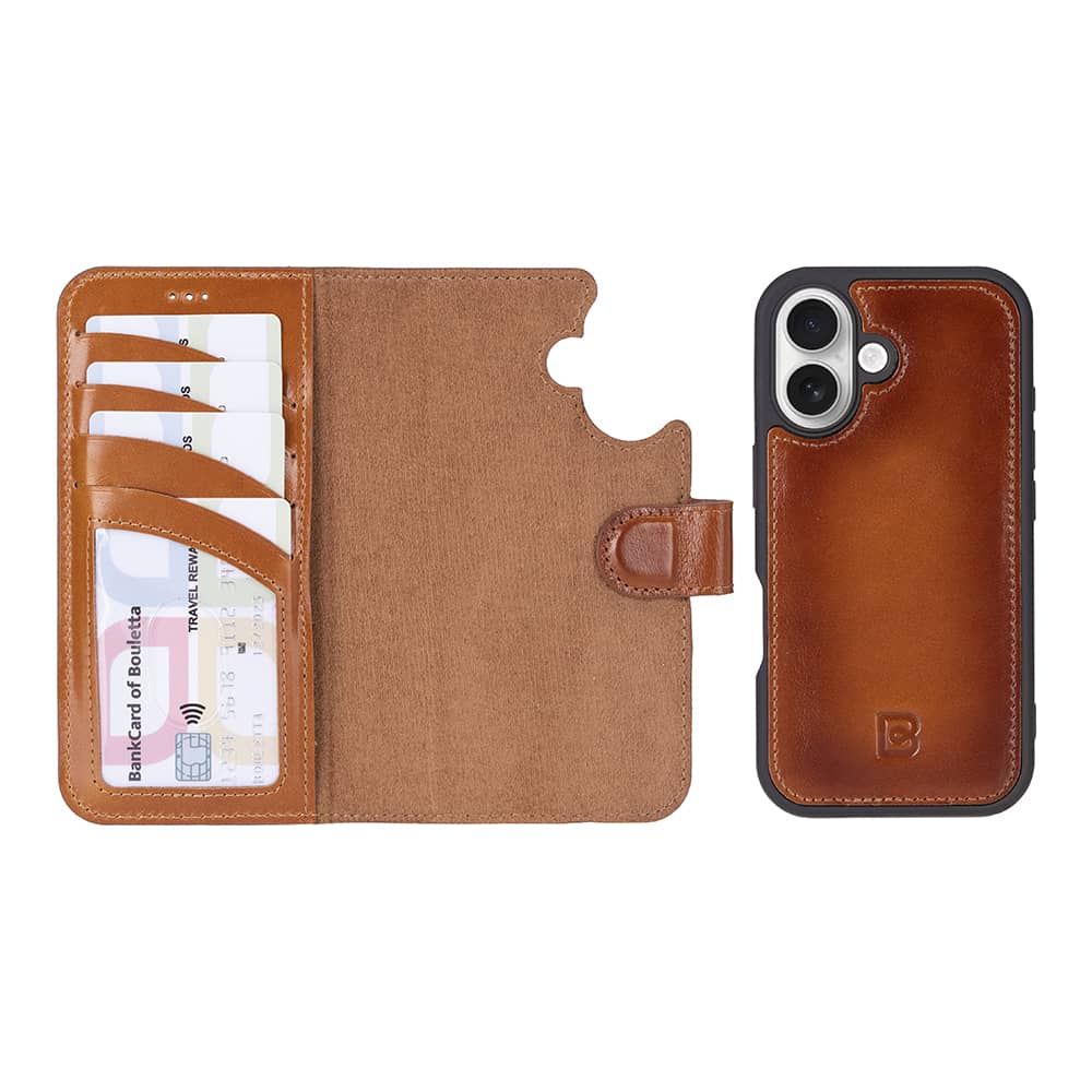 Leather iPhone 16 Plus Detachable Wallet Case