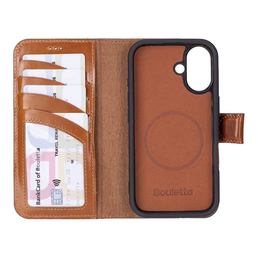 Leather iPhone 16 Plus Detachable Wallet Case