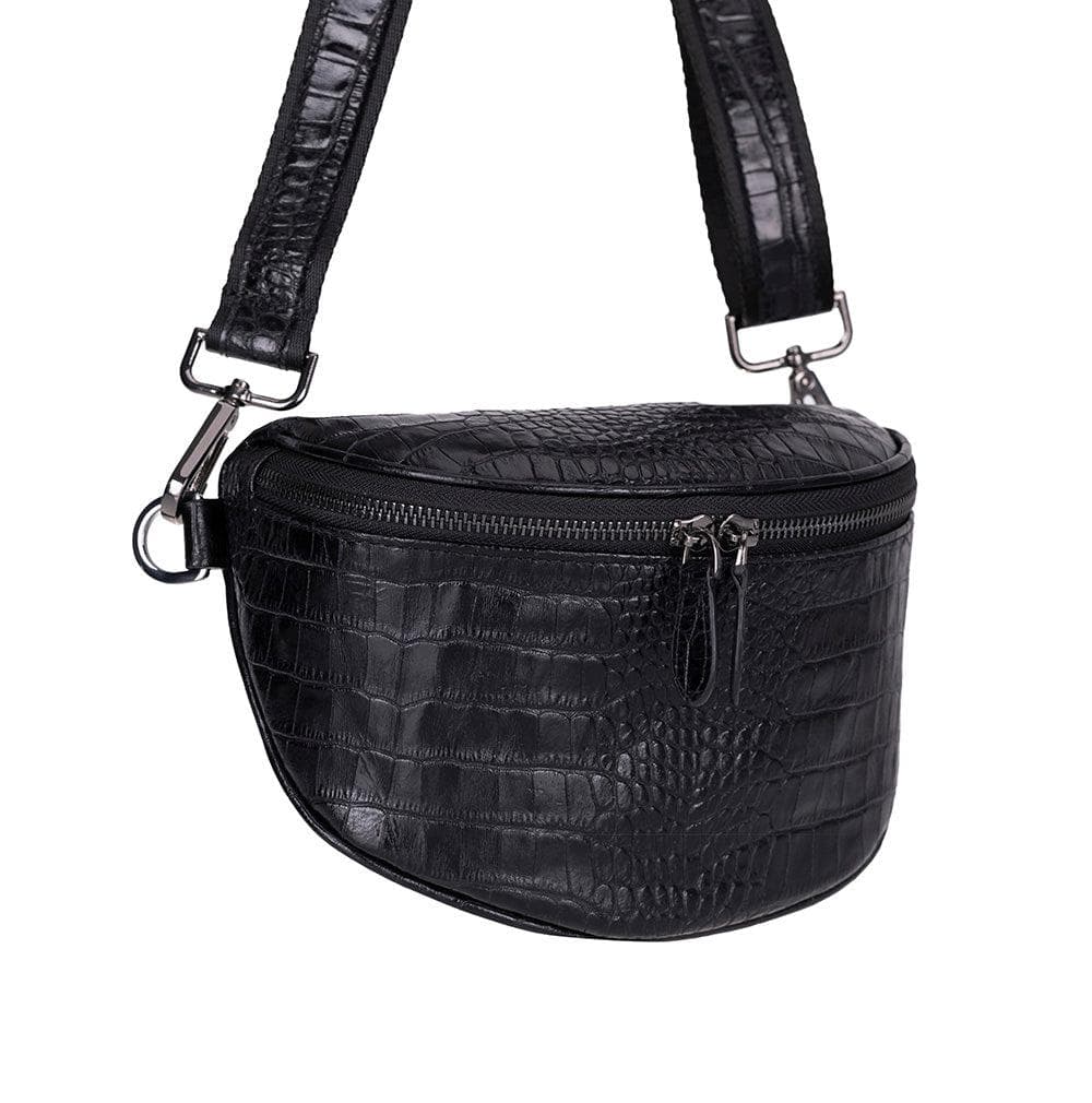 Alora Leather Crossbody Bag Crocodile Black Bouletta