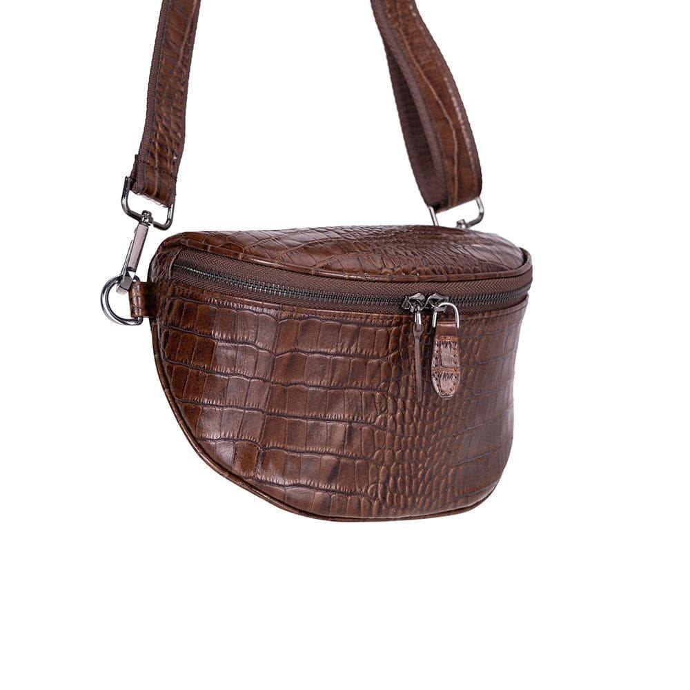 Alora Leather Crossbody Bag Crocodile Brown Bouletta