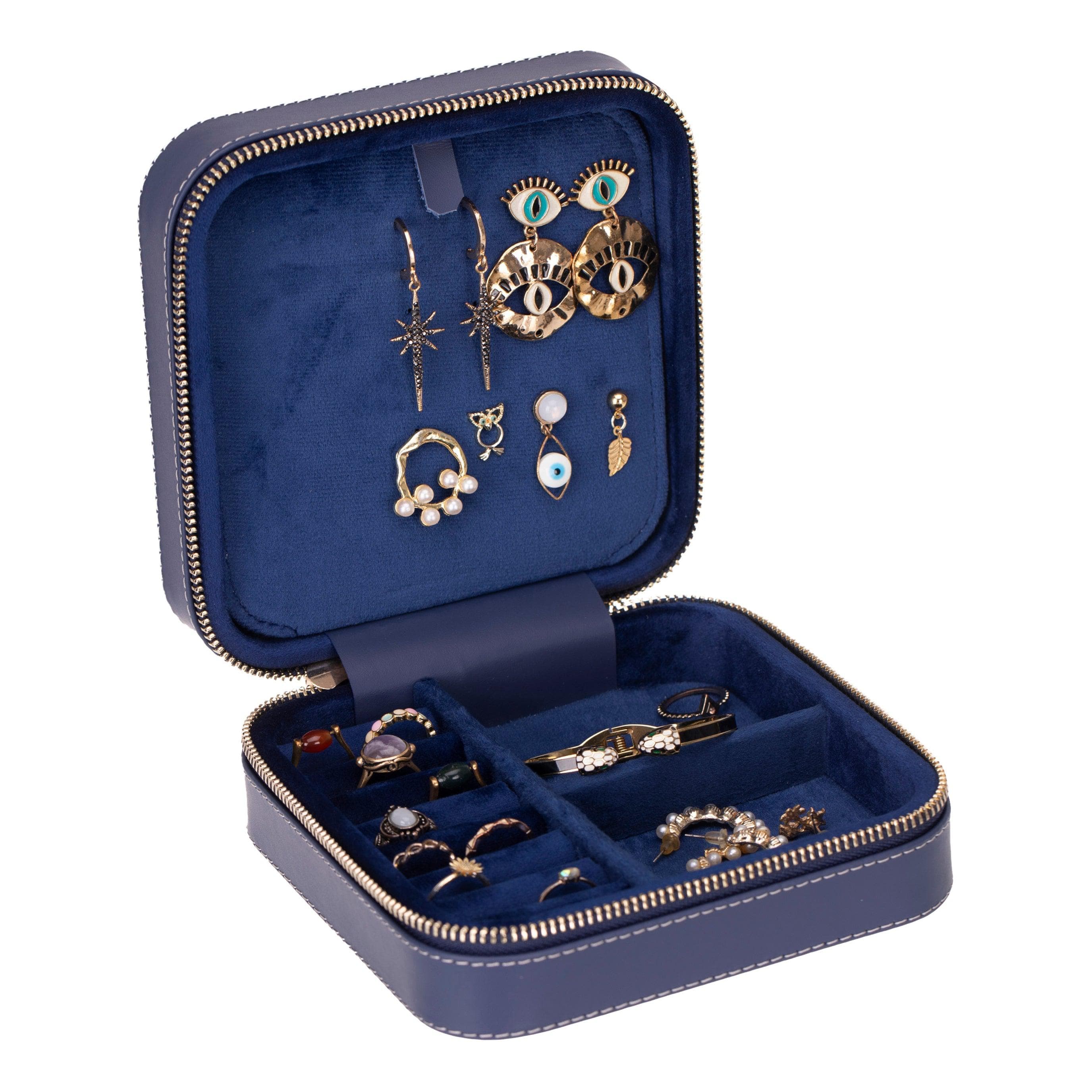 Amanda Leather Jewelry Box, Large Slateblue Bouletta